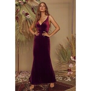 NWT Lulus Maliya Velvet Mermaid Maxi Dress | Plum Purple | Size L